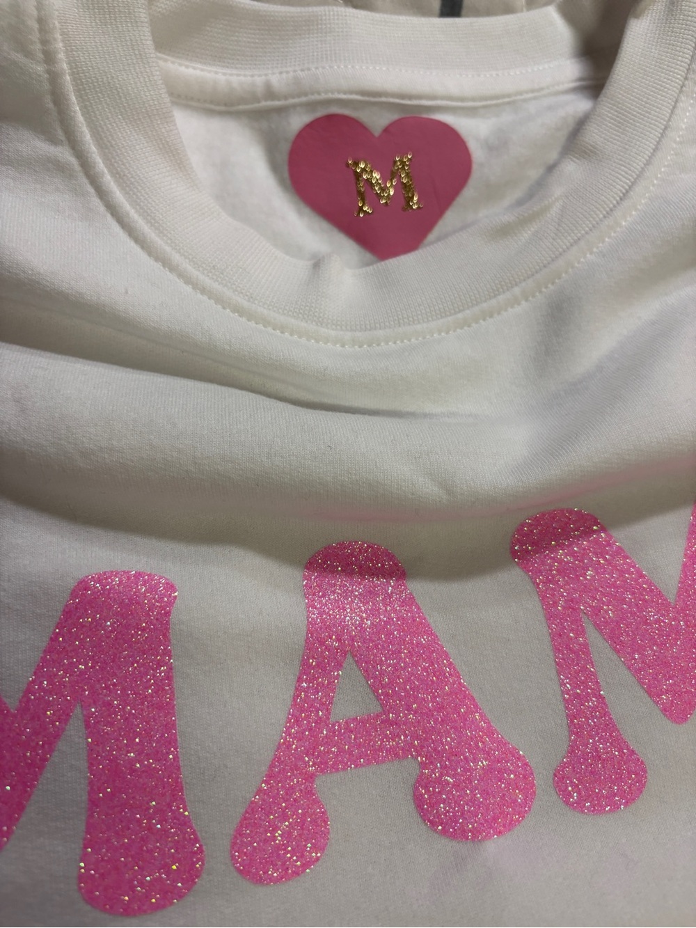SWEATER MOM White 'MAMA EST. 2026' Sweatshirt with Pink Glitter - Picture 4 of 5